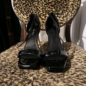 Black patent leather square toe Nine West heels